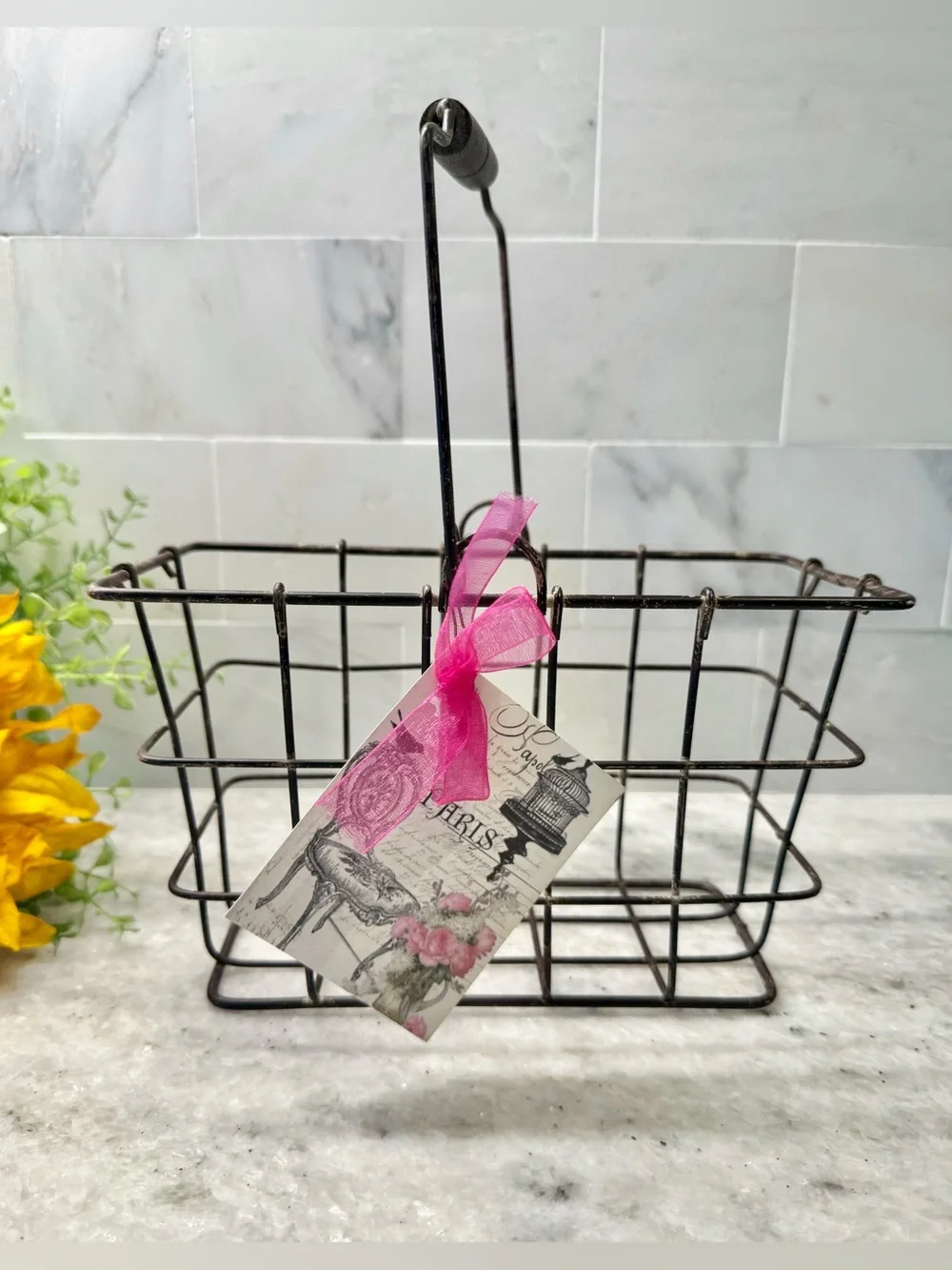 New Rustic Distressed Brown Metal Basket Organizer Holder Decor 8” x 5” x 4.75”
